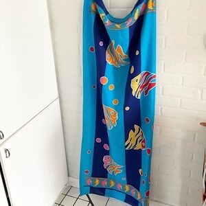 Vintage print pareo sarong beach coverup Tropical fishes Stripes Colorful Fun OS